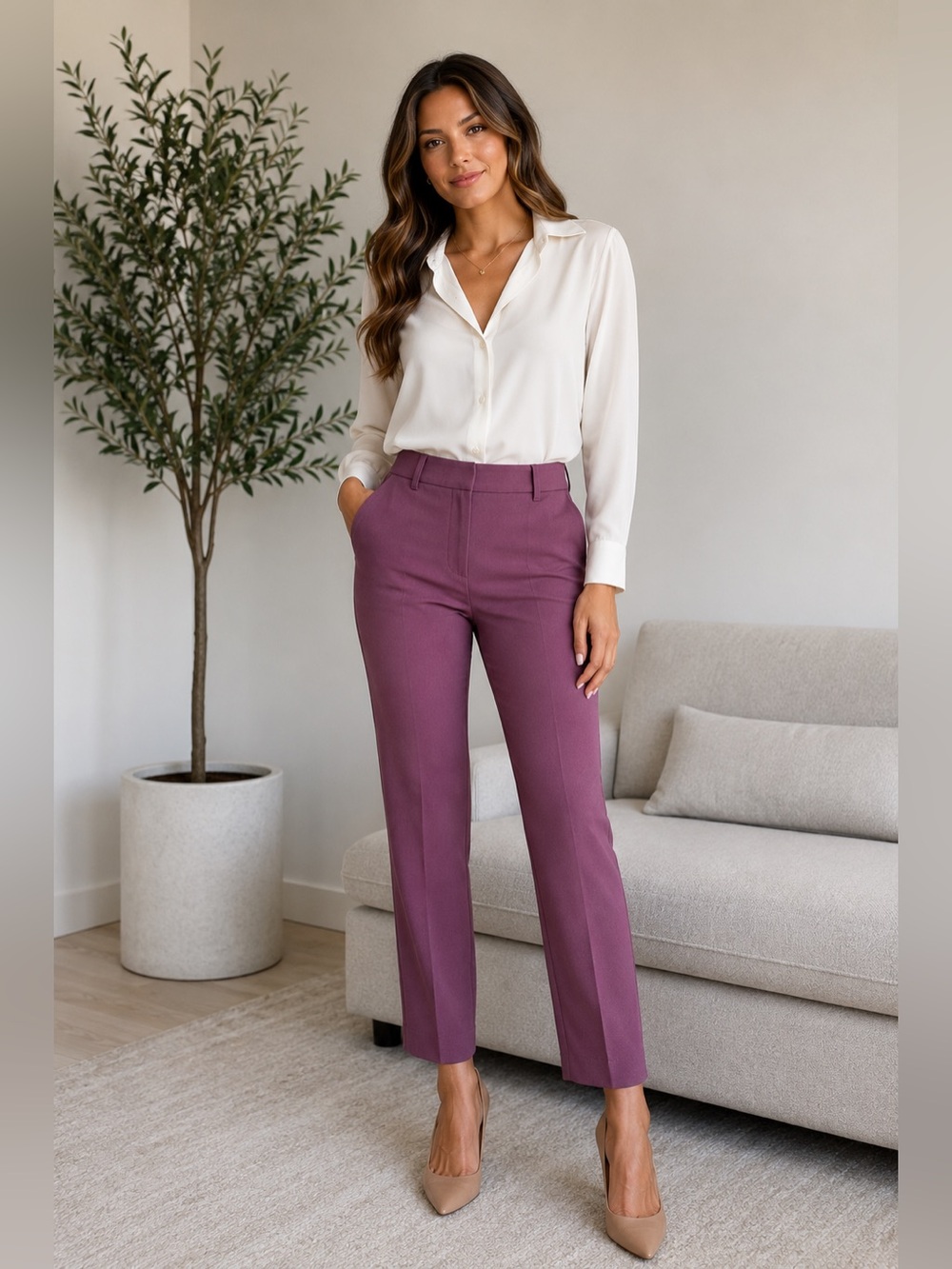 NWT Signature by Reitmans Mauve Straight Leg Ankle Pants Trouser Size 12, IS 26”